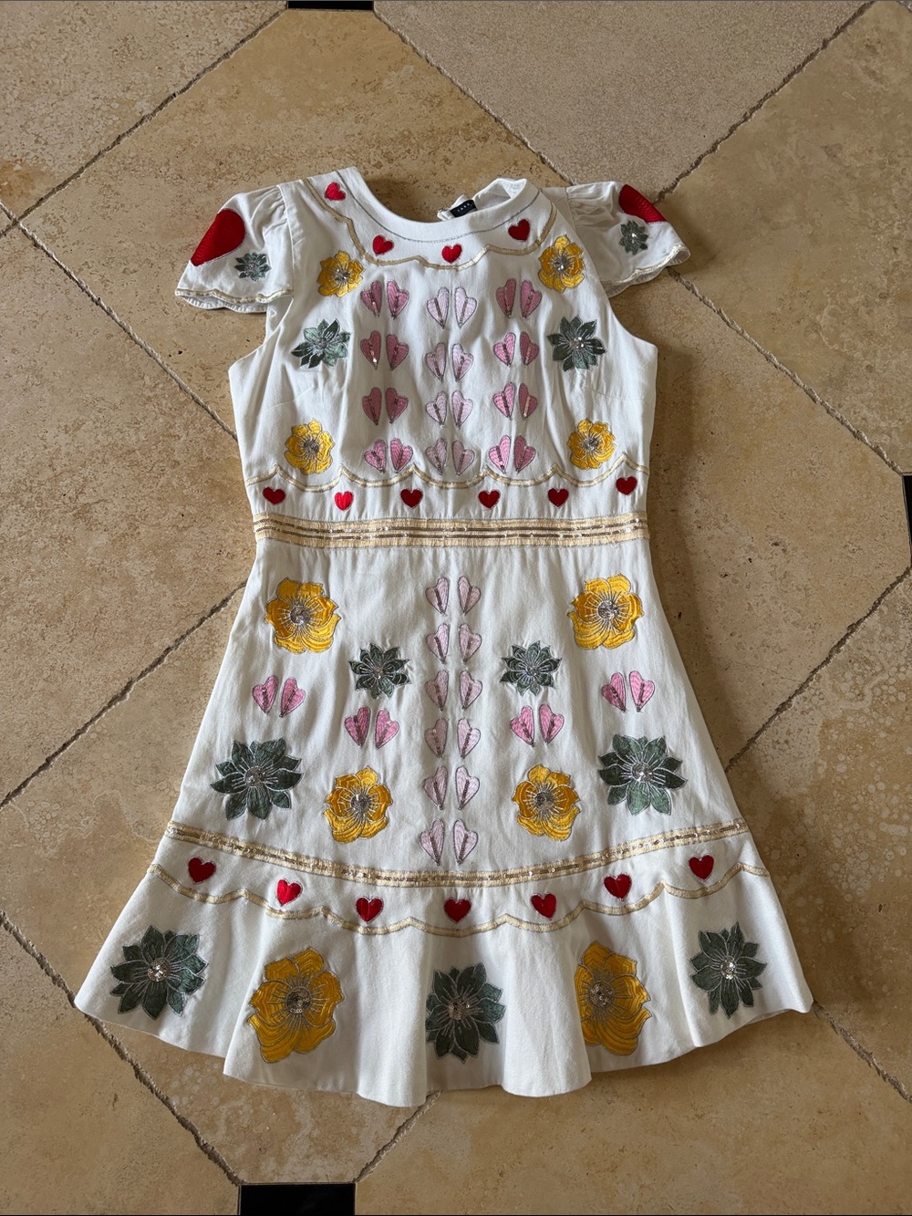 Tara Jarmon White Embroidered Floral & Heart Dress